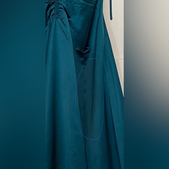 Jason Wu Teal Turquoise Satin Tie Strap low black slip midi dress ruched XS - Picture 8 of 14